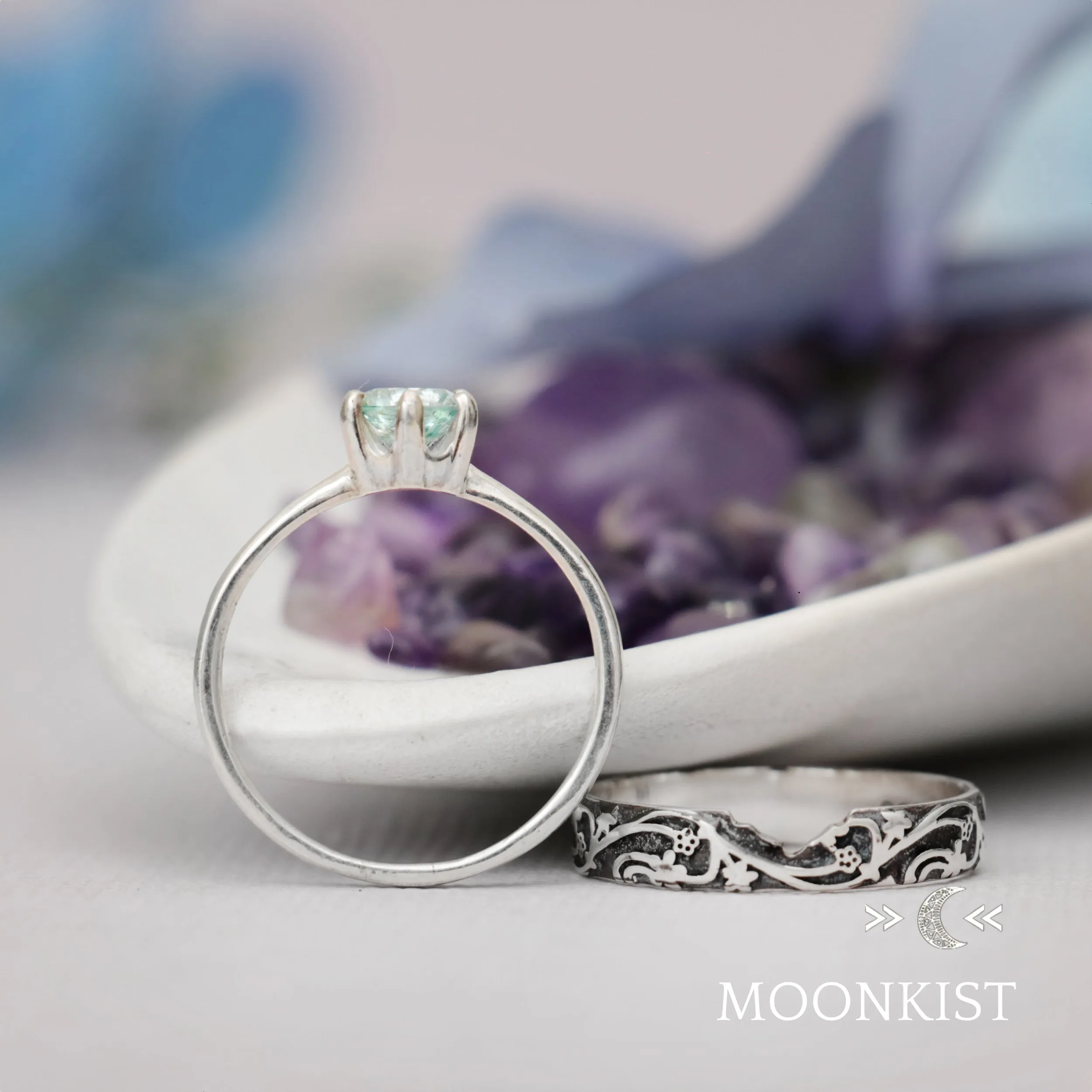 Sterling Silver Nature Vine Engagement Ring Set  | Moonkist Designs