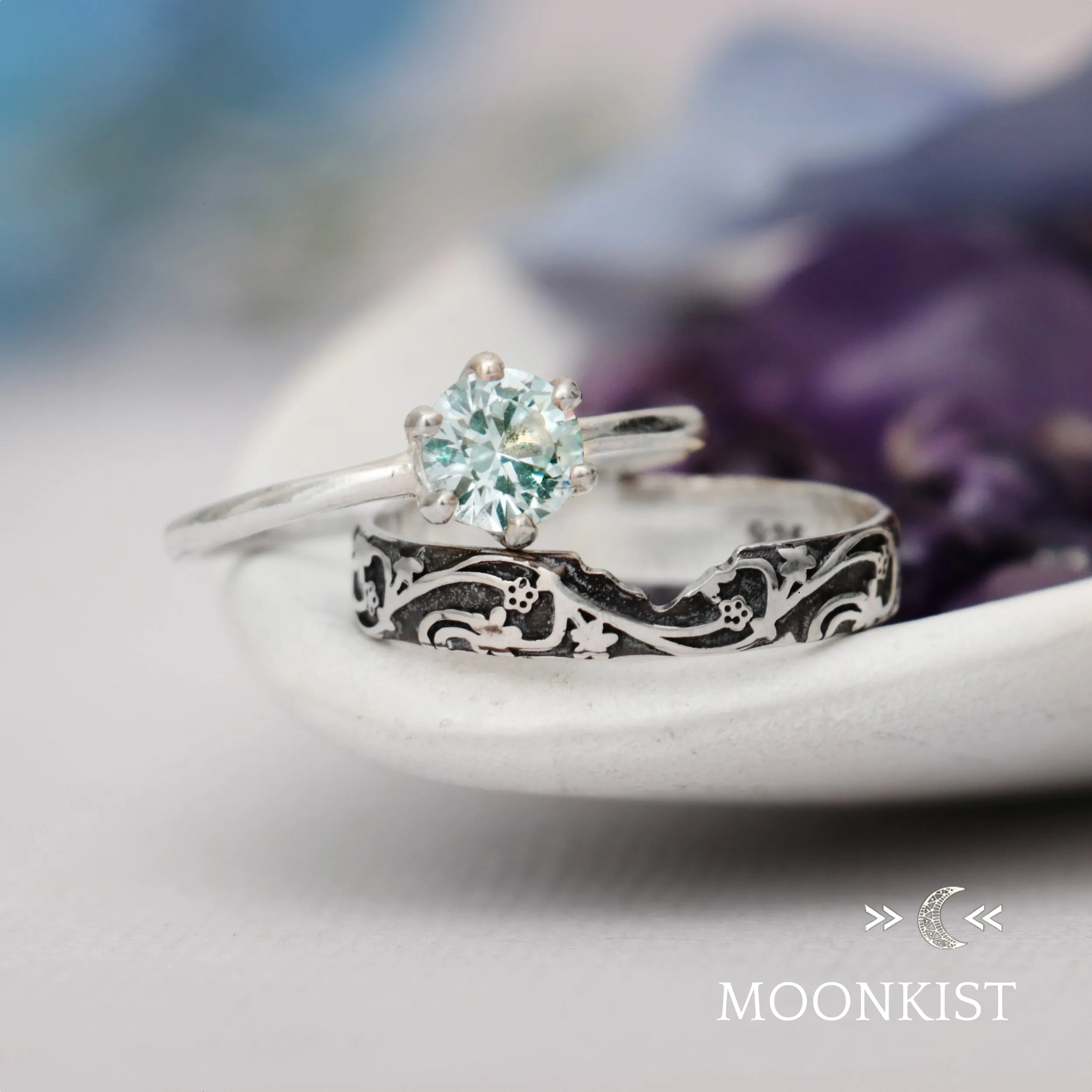 Sterling Silver Nature Vine Engagement Ring Set  | Moonkist Designs