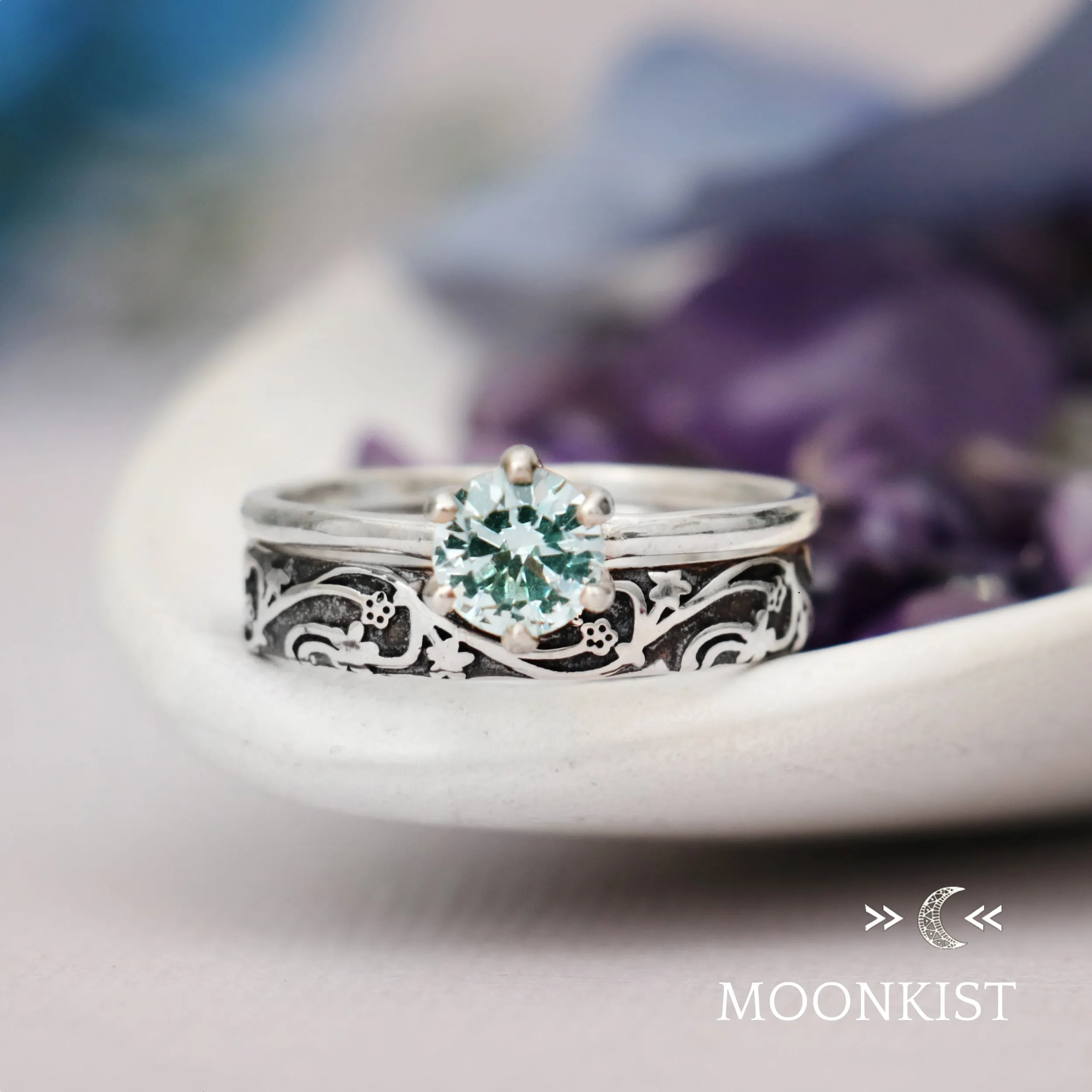 Sterling Silver Nature Vine Engagement Ring Set  | Moonkist Designs