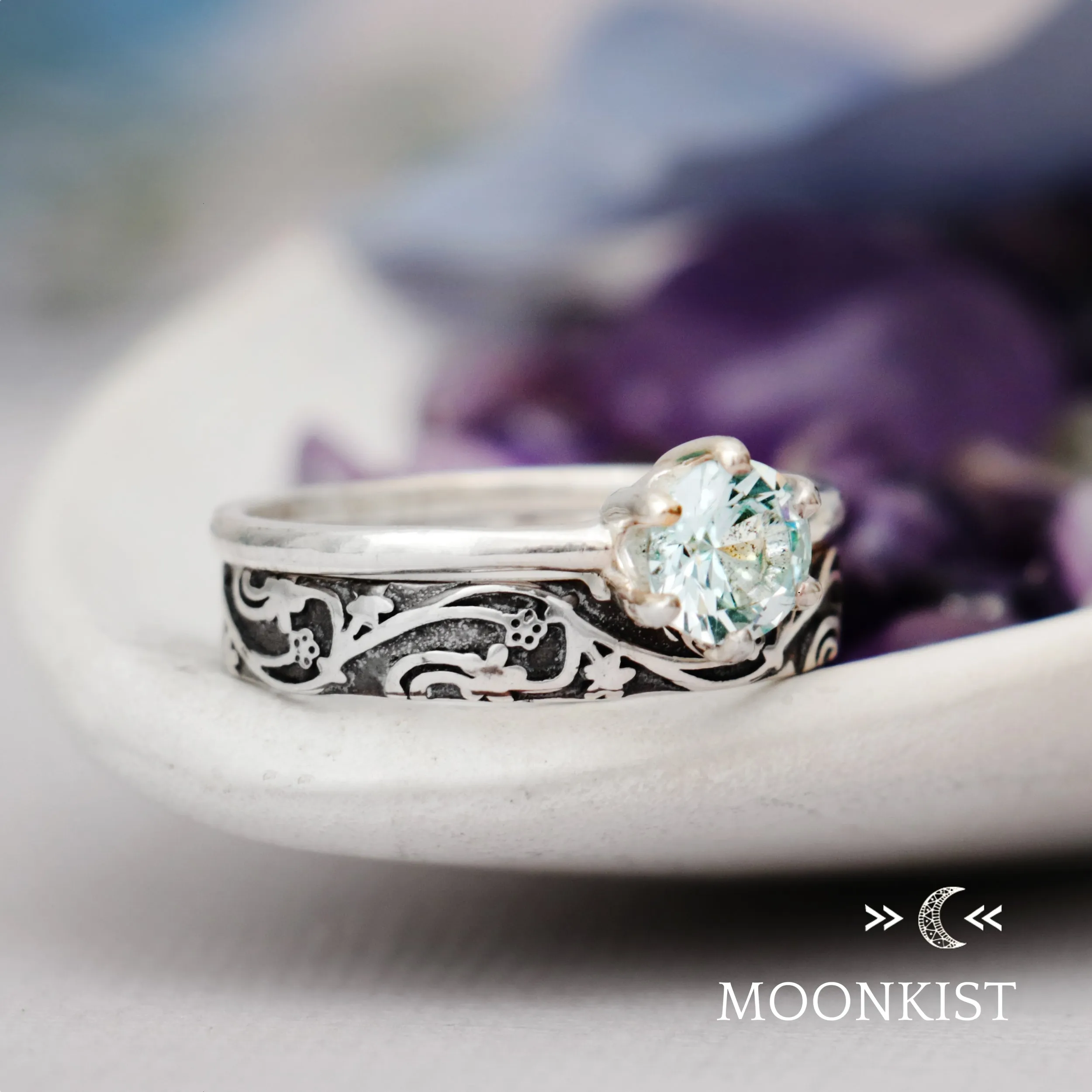 Sterling Silver Nature Vine Engagement Ring Set  | Moonkist Designs