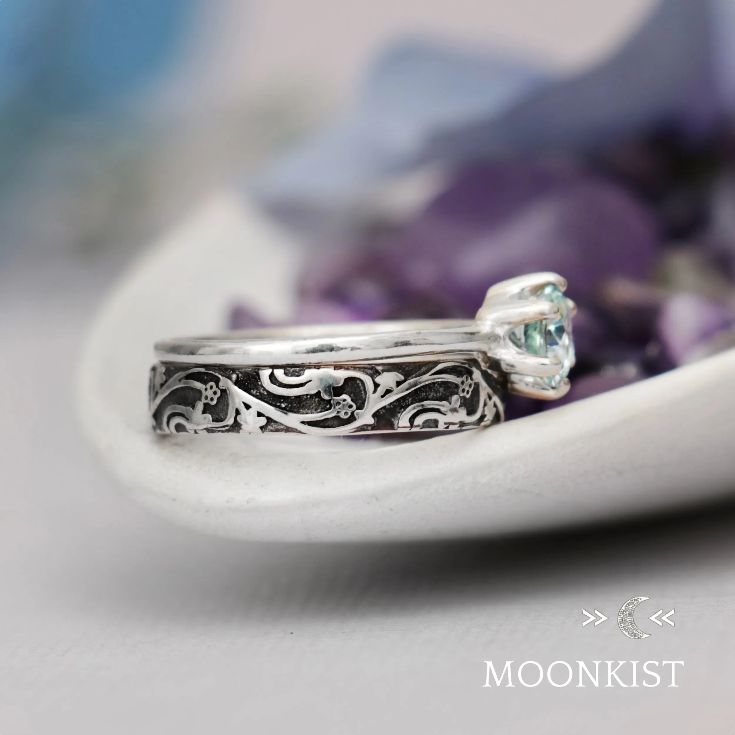 Sterling Silver Nature Vine Engagement Ring Set  | Moonkist Designs