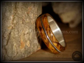 Tazzy Bentwood Ring - Gypsy Rose Lee Buckeye Burl Wood Ring with Stainless Steel Comfort Core and Guitar String Inlay