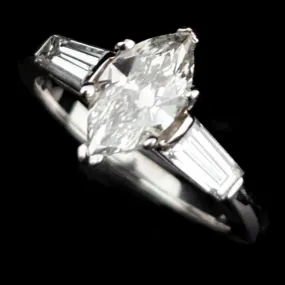 The Brookings - GIA Marquise Cut Diamond Platinum Engagement Ring c.1950s