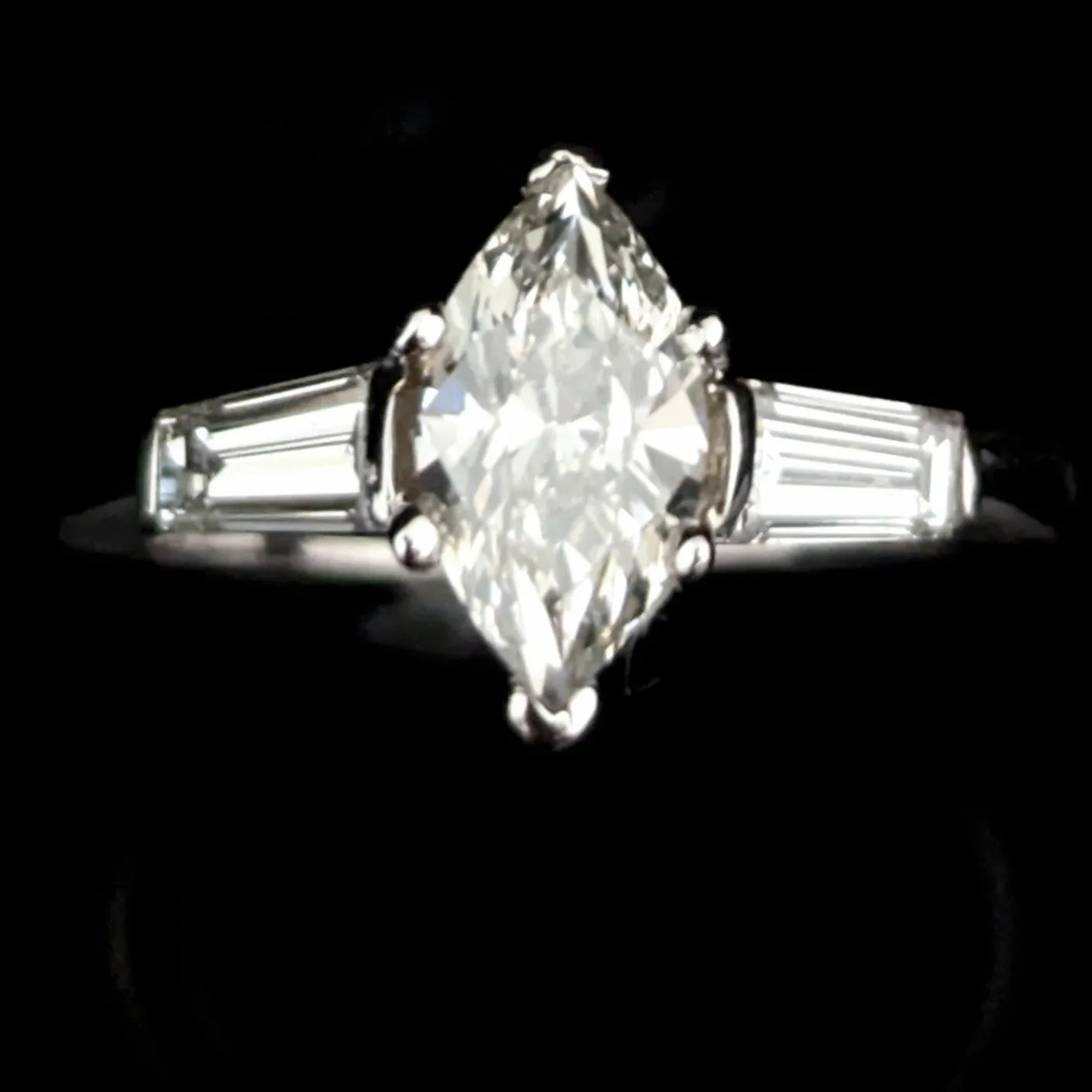 The Brookings - GIA Marquise Cut Diamond Platinum Engagement Ring c.1950s