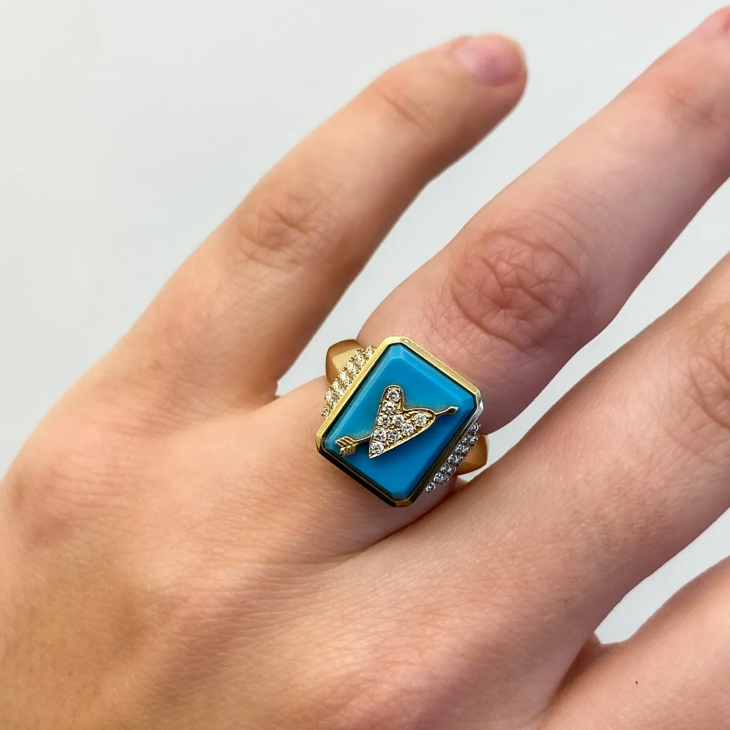 Turquoise & Heart Classic Signet Ring