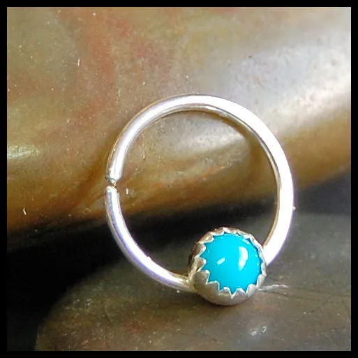 Turquoise Septum or Nose Ring in Sterling Silver