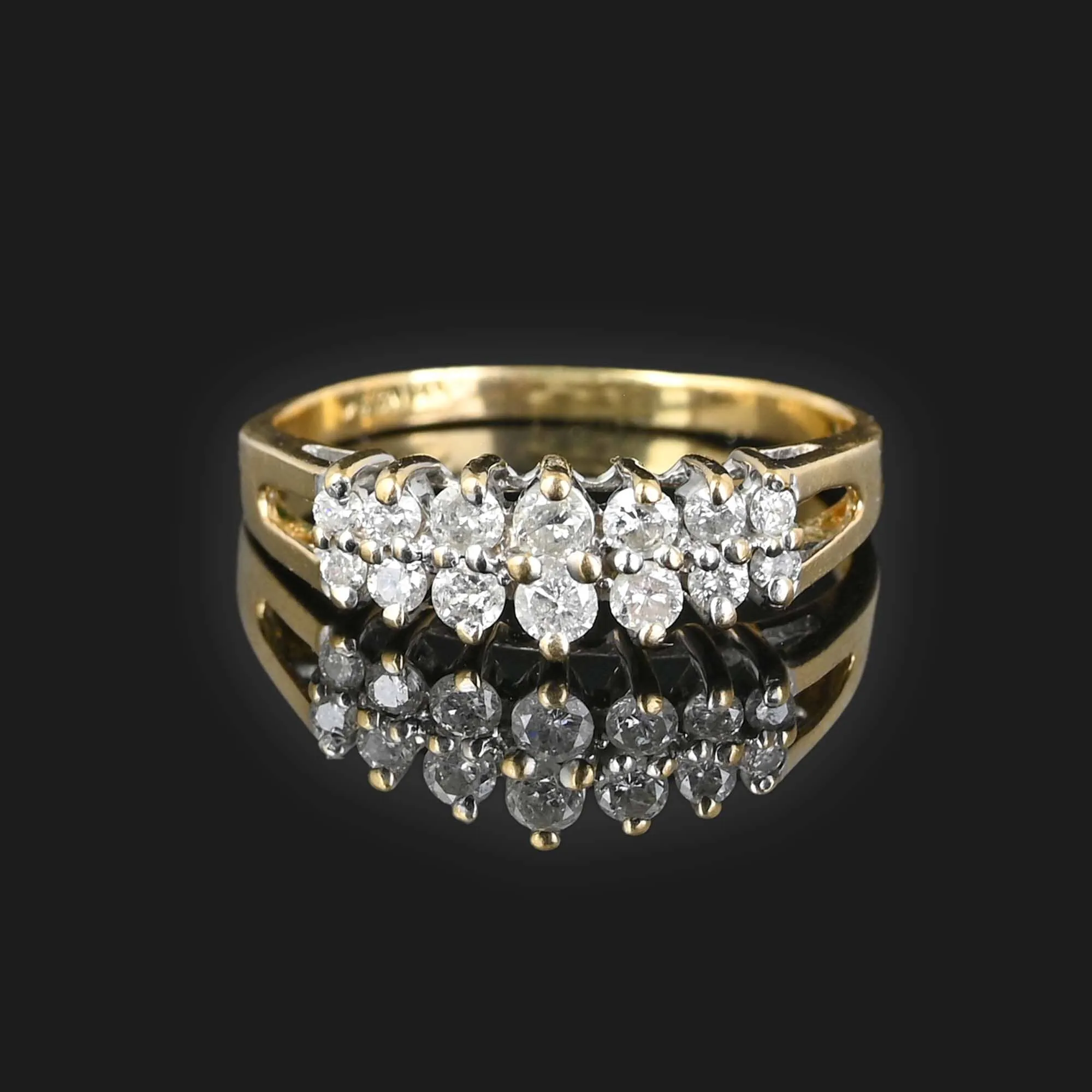 Two Row Chevron Diamond Ring in 14K Gold