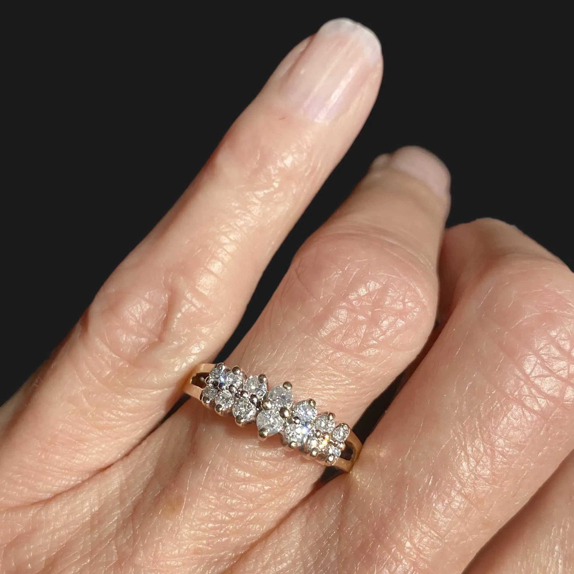 Two Row Chevron Diamond Ring in 14K Gold