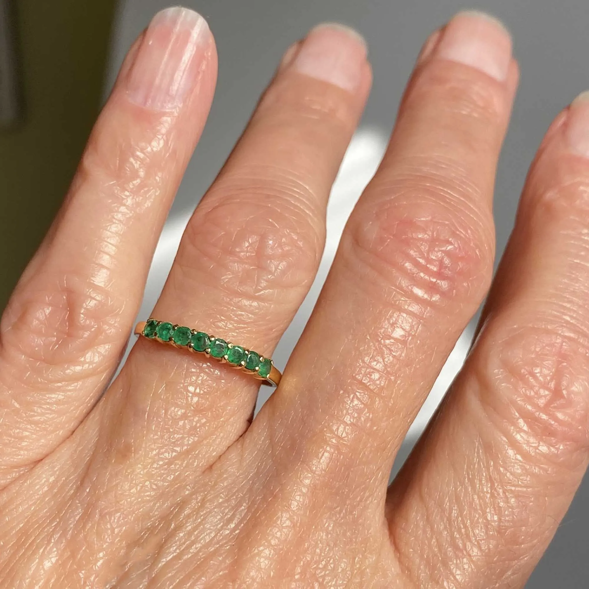 Vintage 14K Gold Emerald Half Eternity Band Ring