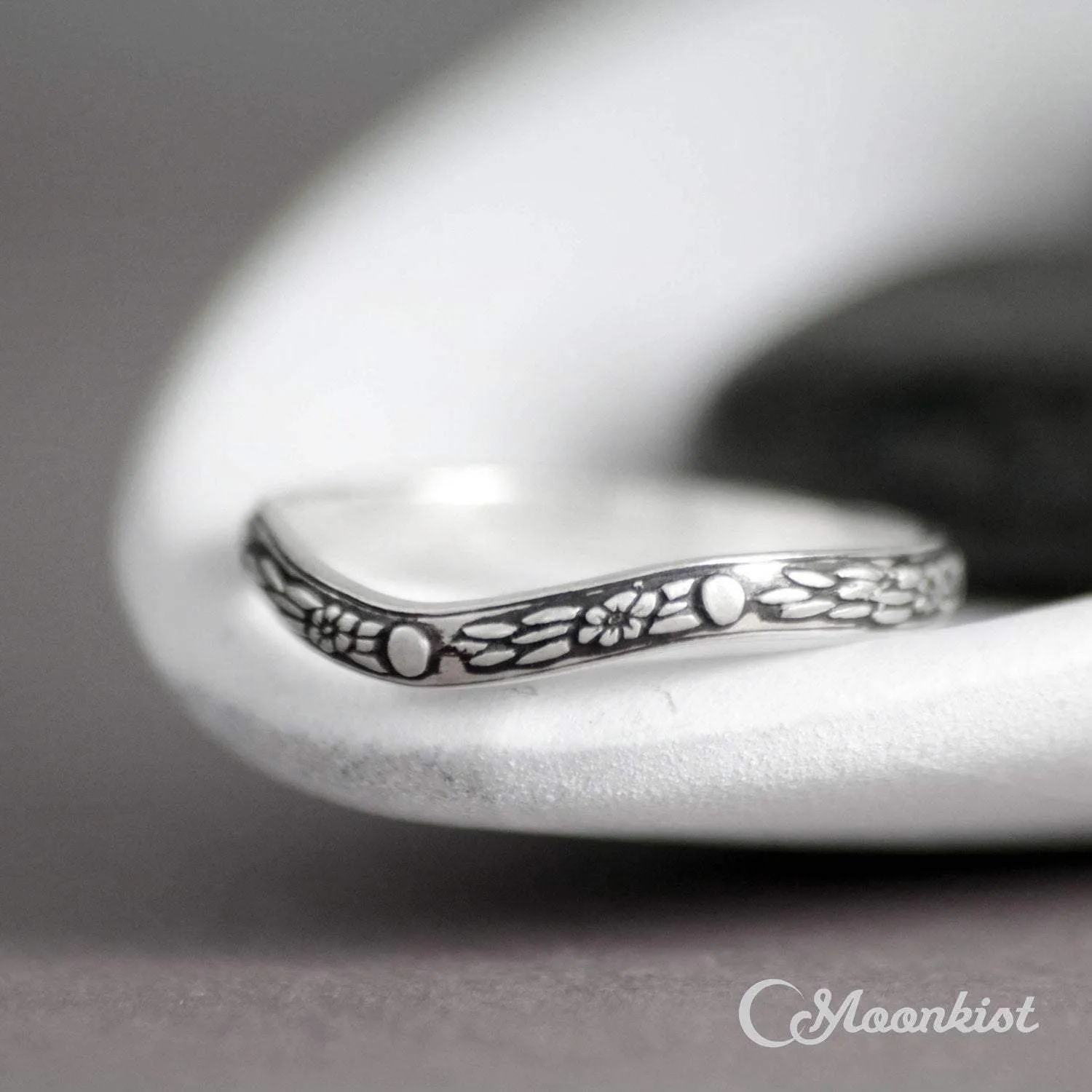 Vintage Curved Silver Celestial Wedding Band | Moonkist Designs