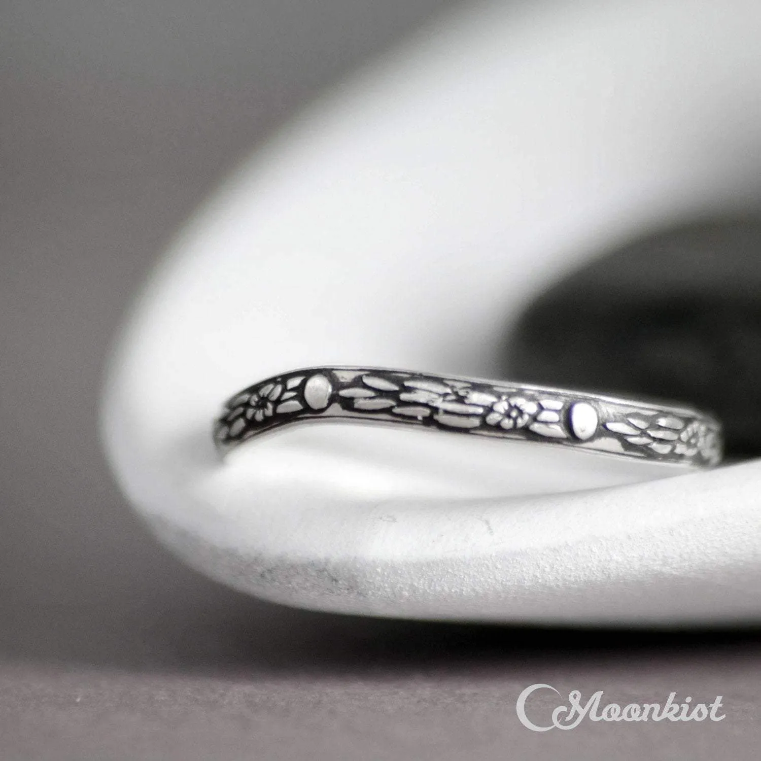 Vintage Curved Silver Celestial Wedding Band | Moonkist Designs