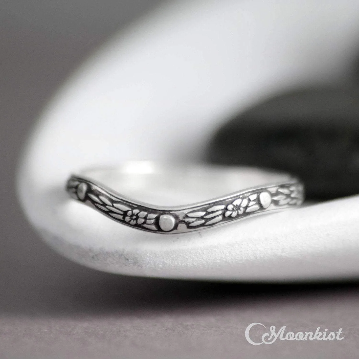 Vintage Curved Silver Celestial Wedding Band | Moonkist Designs