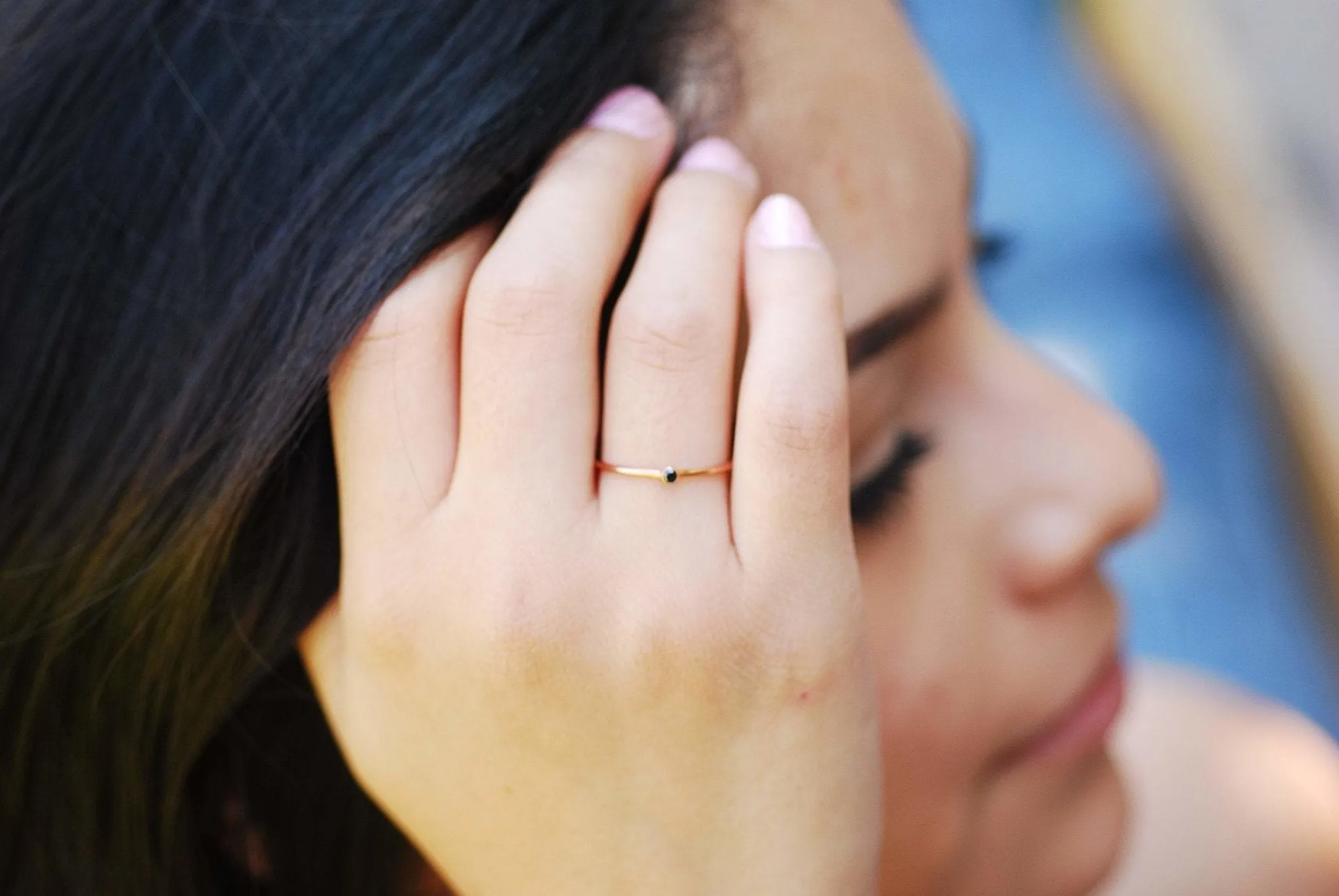 Wholesale Black Solitaire Sterling Silver Stacking Clear CZ Ring - Minimalist Simple Everyday sterling silver thin sparkle dainty finger ring [12]