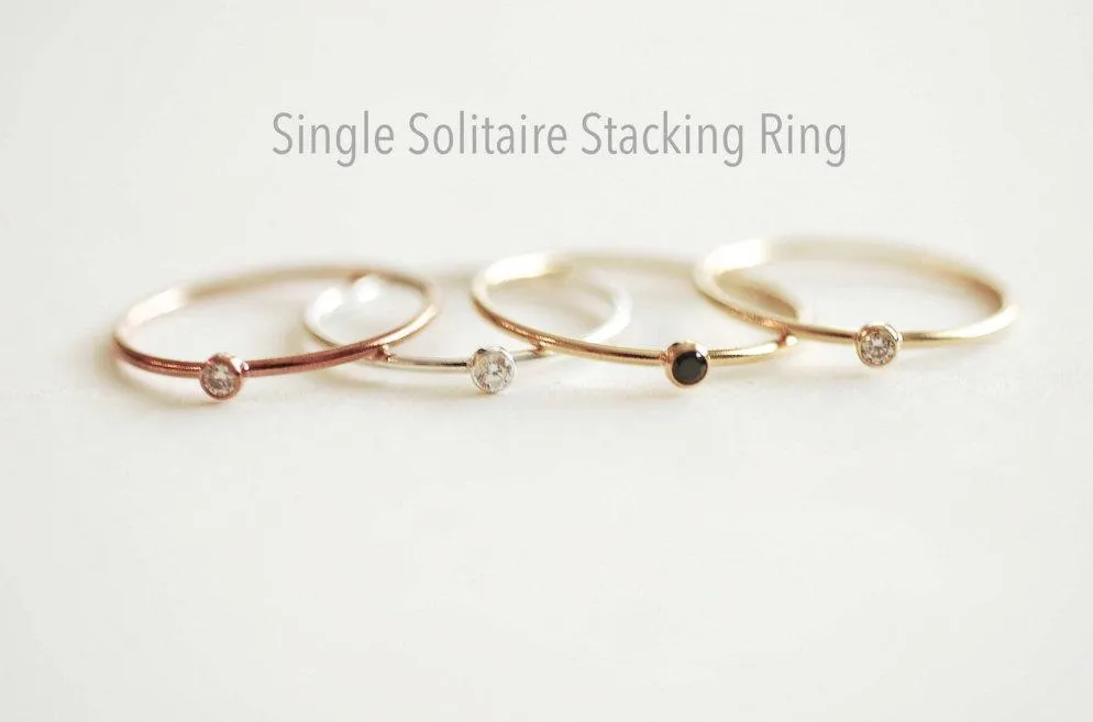 Wholesale Black Solitaire Sterling Silver Stacking Clear CZ Ring - Minimalist Simple Everyday sterling silver thin sparkle dainty finger ring [12]