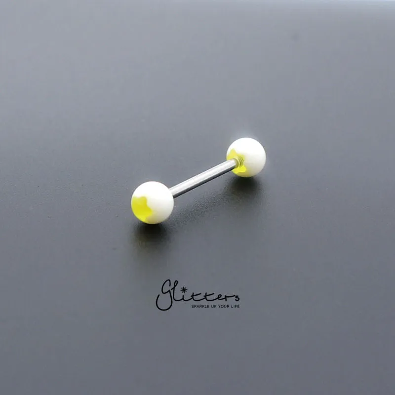 Yellow Flower Acrylic Ball with Surgical Steel Tongue Bar