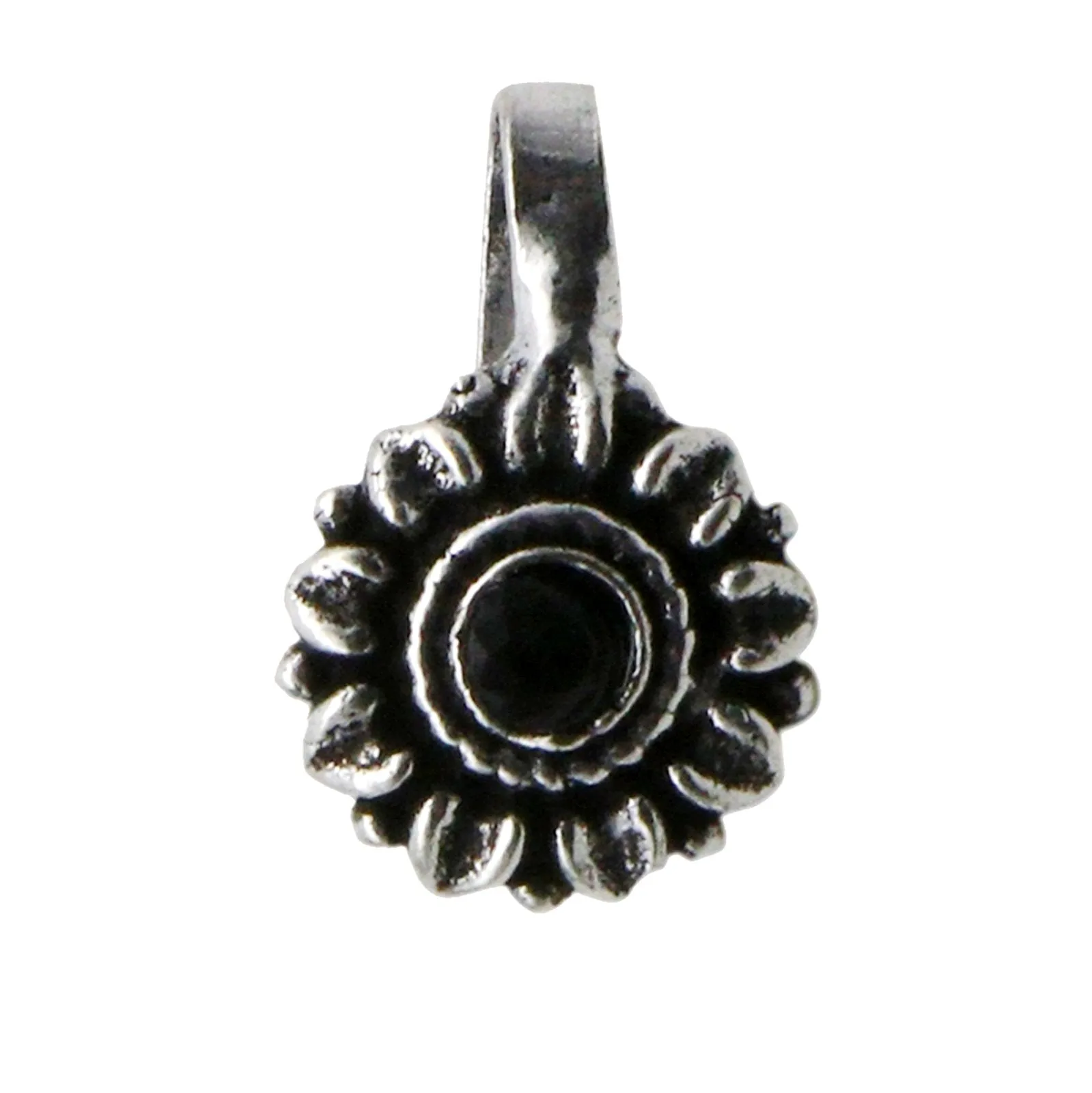 Zia Black Stone Floral Nose pin