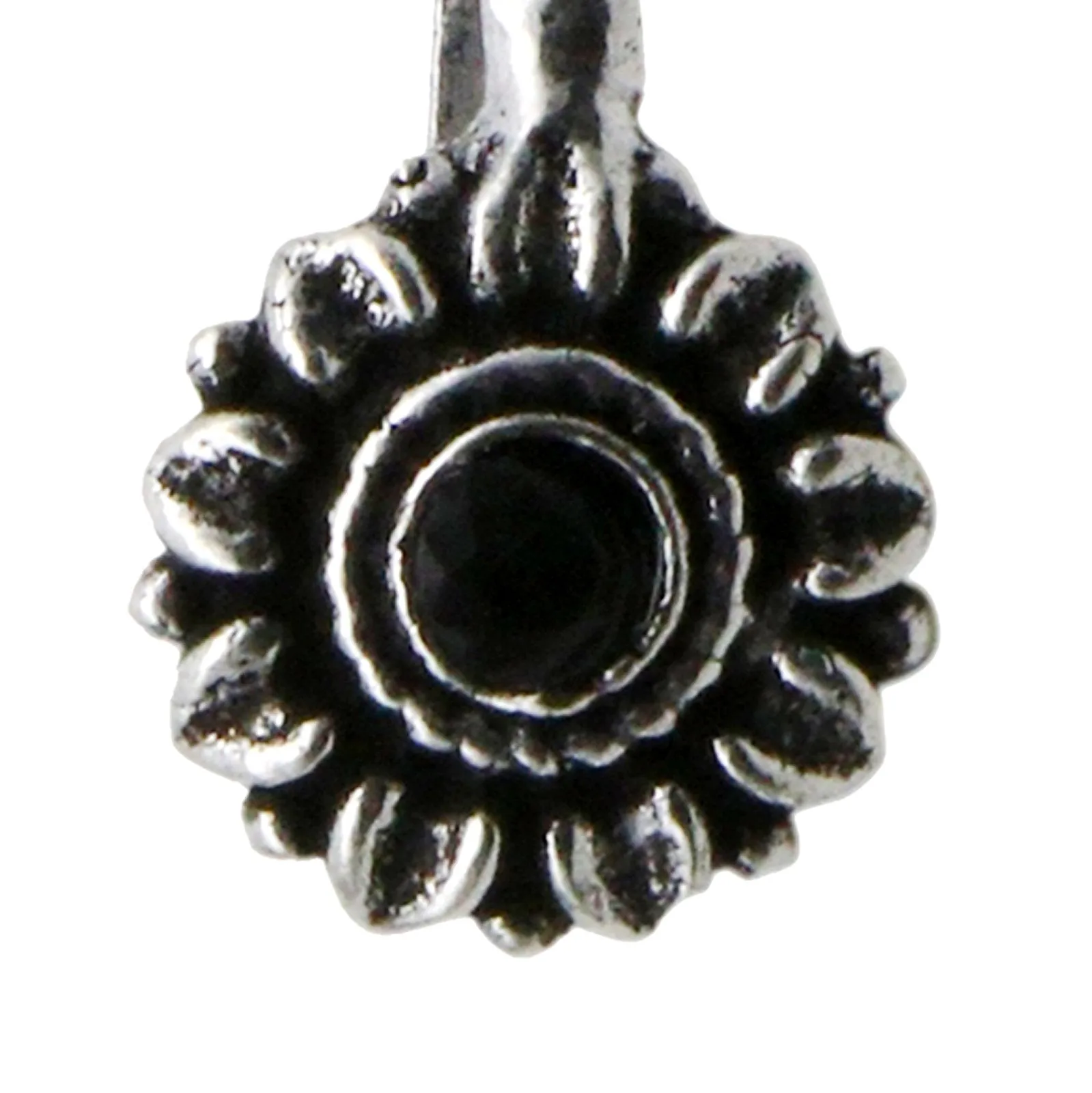 Zia Black Stone Floral Nose pin